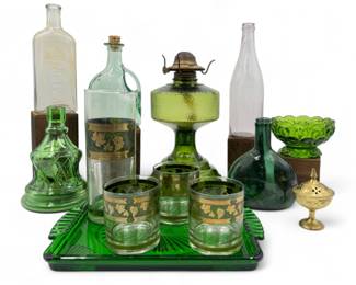 Green with Envy - MCM Cera Gold Leaf Martini Pitcher & Cups +	