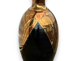 1998 Bruce Fairman Art Studio Pottery Black & Gold Large Urn Vase 24"T	