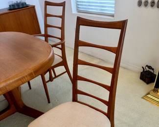 Niels Otto Møller for Koefoeds Hornslet Mid Century Danish Teak Ladder Back Dining Chairs