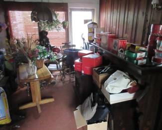 Loaded Breezeway - mix of smalls, kitchenware, purses, garden figure.