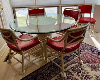 McGuire table and four armchairs and additional side/desk chair