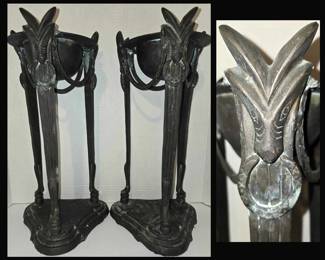 Pair of Bronze Egyptian Revival Empire "Goat Head" Incense Burners