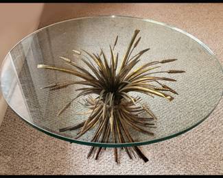 Gilt Sheaf of Wheat Table in the Style of Coco Chanel with a Very Heavy Thick Glass Top 