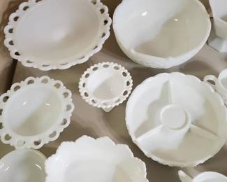 Milk Glass serving pieces. 
Great for Weddings, Baby Showers, Birthdays or any event. 