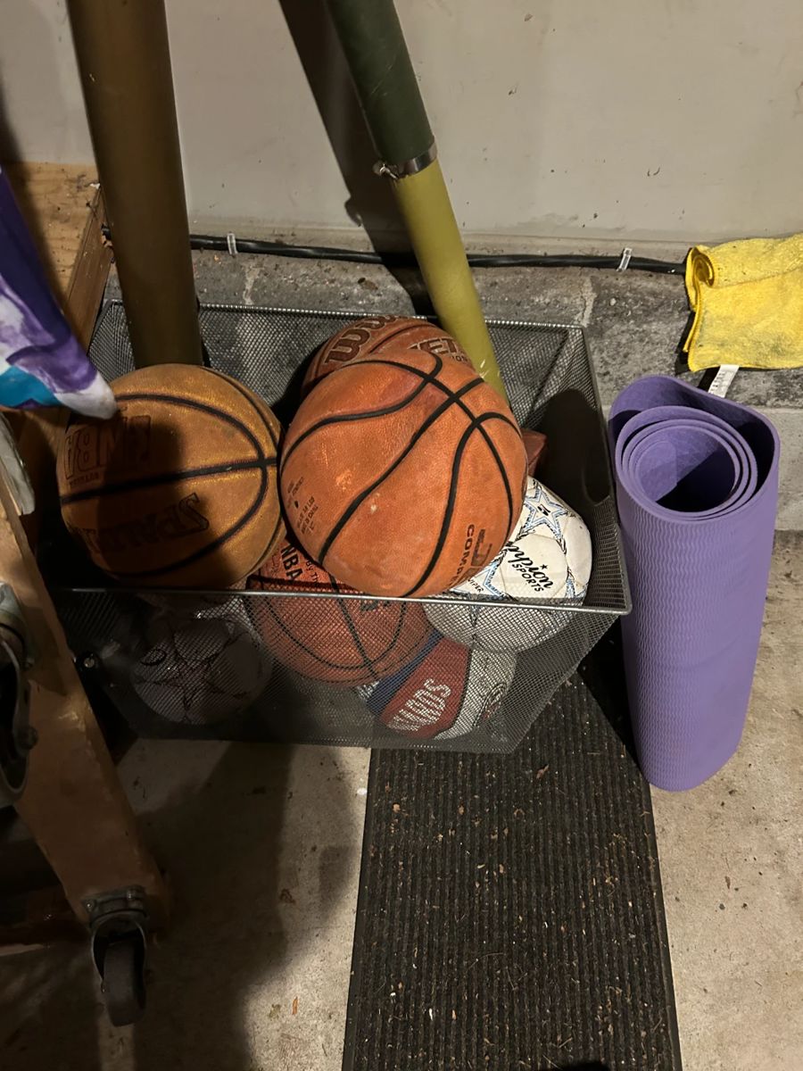 Sports equipment  bats and balls yoga mats 