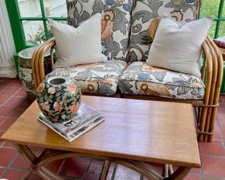 VINTAGE RATTAN COFFEE TABLE & LOVESEAT
