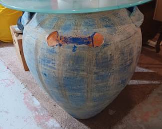 Large pottery base with glass top