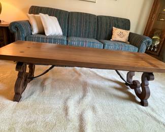 Unique Iron and wood coffee table with gorgeous inlay top 