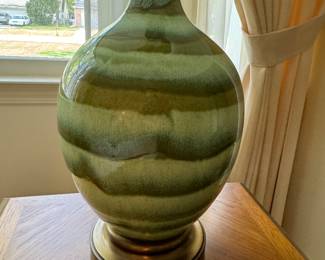 Retro/vintage fabulous watered green porcelain pottery lamps 