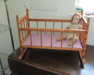 Vintage oak doll bed