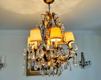 Italian gilt tole chandelier 34"h x 22" diameter