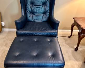 Leather wing chair & ottoman