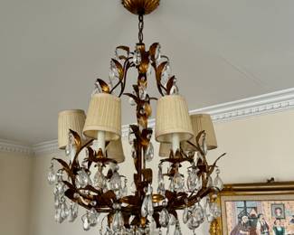 Italian gilt tole chandelier 34"h x 22" diameter