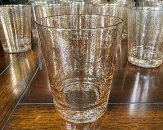 West Virginia Glass Golden Jewel Brocade (?) gold spatter jumbo double old fashioned glasses 32 pc. 