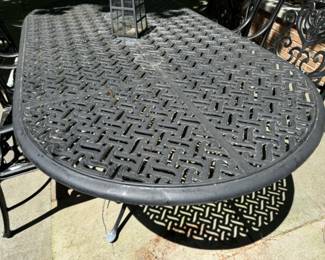 Cast aluminum dining table & 6 chairs                                              table: 29"h x 82" long x 42"w