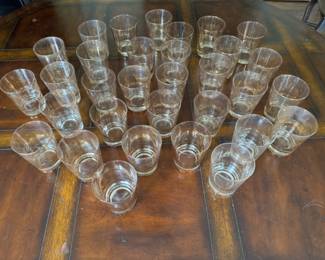 West Virginia Glass Golden Jewel Brocade (?) gold spatter jumbo double old fashioned glasses 32 pc. 