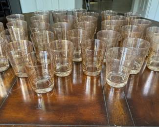 West Virginia Glass Golden Jewel Brocade (?) gold spatter jumbo double old fashioned glasses 32 pc. 