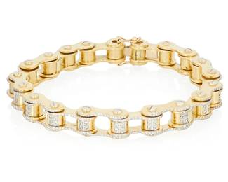 4
A Diamond And Yellow Gold Bracelet
Set with 460 round brilliant-cut diamonds weighing approximately 4.60 carats in 18K yellow gold

134.60 grams gross
10" L
Estimate: $2,000 - $3,000