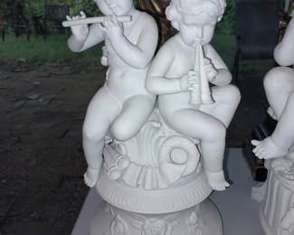BEAUTIFUL Pair Of White Porcelain Cherub Figural Statues