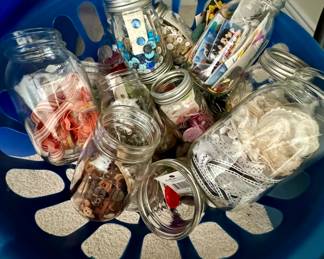 Sewing and crafting supplies separated by color