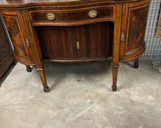 Outstand English 19th C Inlaid Server w Tambour Doors and Brass Gallery