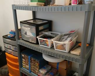 buttons, thread, scissors, quilting materials