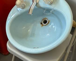 Kohler blue bathroom sink 1950s