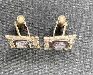 Vtg 800 Silver Marcasite Soldier Cameo Cuff Links