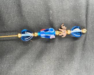 2 Art Glass Hat Pins & 5 VTG Rhinestone Hair Pins