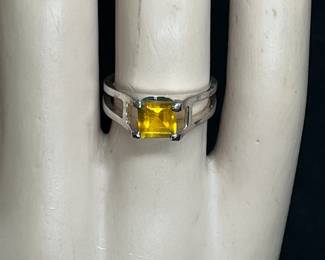 Yellow Citrine Sterling Silver Ladies Ring