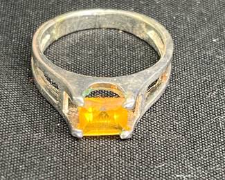 Yellow Citrine Sterling Silver Ladies Ring