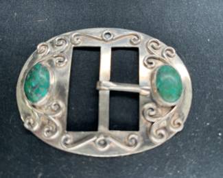 Sterling Silver & Green Turquoise Belt Buckle