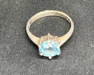 Aquamarine Sterling Silver Ladies Ring