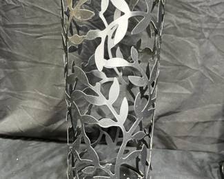 3 Black Metal Leaf Motif Pillar candle Holders