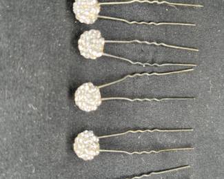 2 Art Glass Hat Pins & 5 VTG Rhinestone Hair Pins