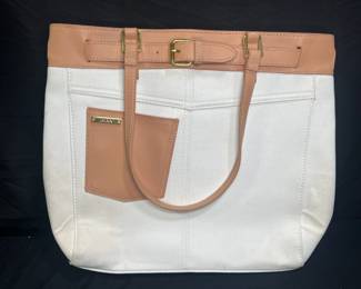 Iman White Denim & Tan Handbag