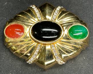 VTG Ciner Red Black & Green Crystal Brooch