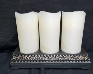 3 Electric Flameless Pillar Candles on Base