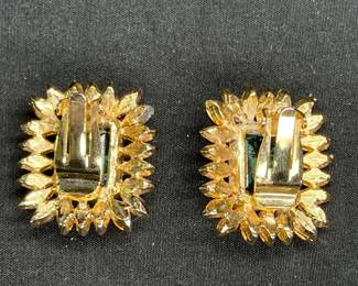 VTG Kenneth Lane Rhinestone & Green Clip Earrings