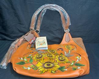 New With Tags Orange/Black Sharif Leather Bag