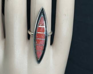 Handmade Sterling Red Coral Ring Size 5.75