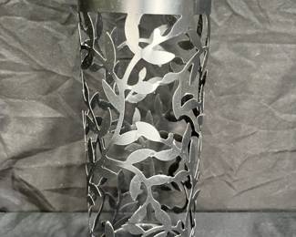 3 Black Metal Leaf Motif Pillar candle Holders