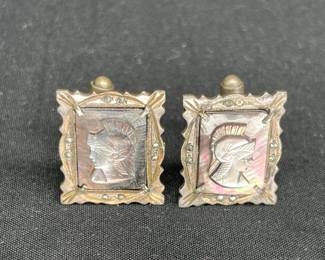 Vtg 800 Silver Marcasite Soldier Cameo Cuff Links