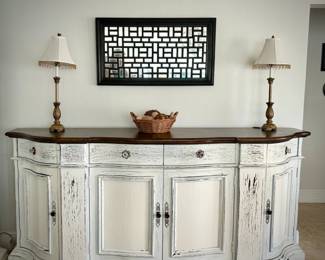 Oversized "Seven Seas" Hooker buffet (86" length x 22" depth) - three cabinets and 4 drawers