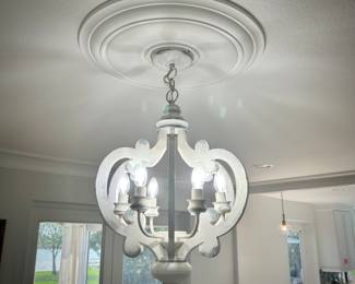 Larger white wood modern farmhouse geometric chandelier (two available, one large and one small)