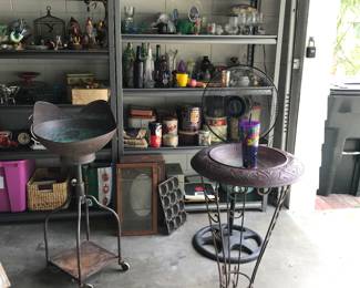 antique dentist or hair dresser metal wash basin, bird bath, farmhouse antiques