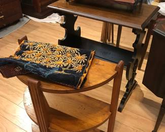 wood tables, half round 3-teir bookshelf