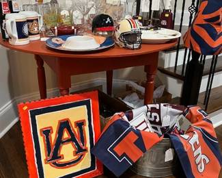 Beer glasses and mugs, wine glasses and collegiate memorabilia 