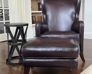 Leather chair and ottoman plus side table