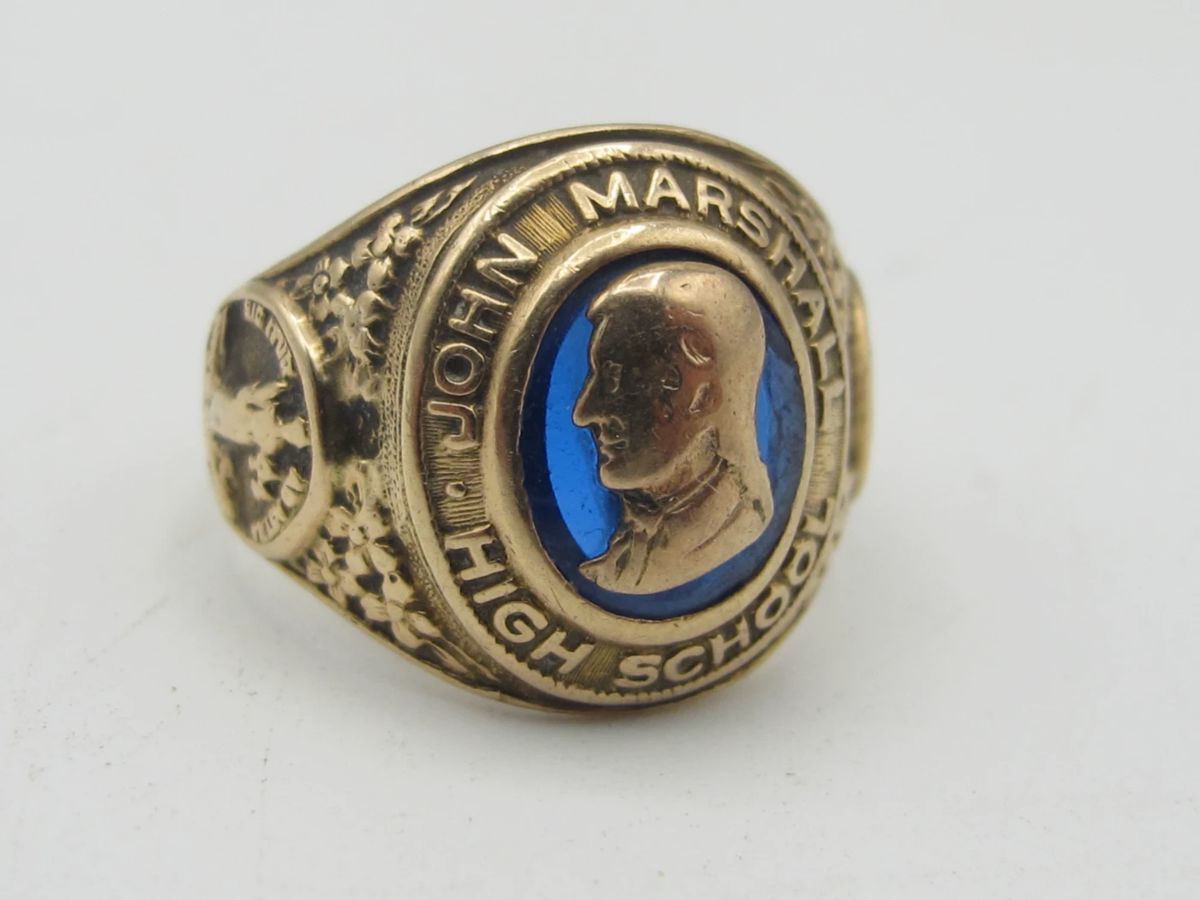Lot 77: 14K 1950 John Marshall High School ring in size 6 weighing 6.3g